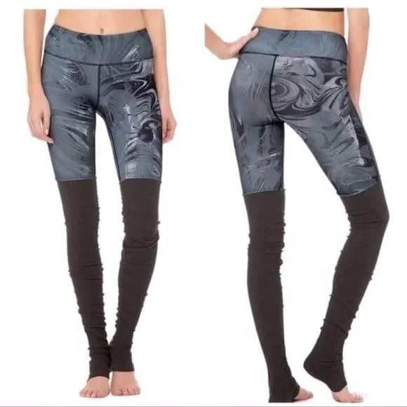 ALO Yoga Pants - ALO Yoga Goddess Leggings Gray Black Marble Swirl M
